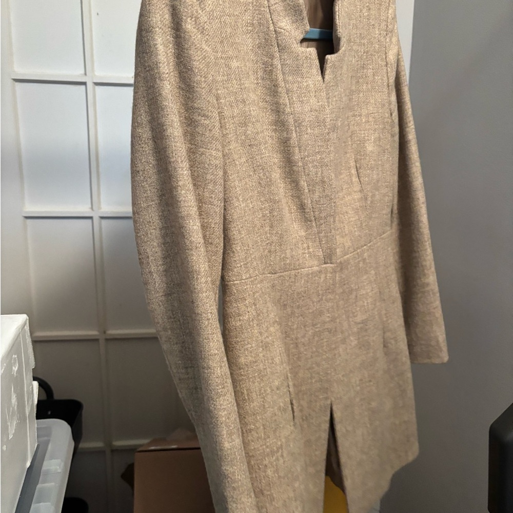 Zara Basic Textured Coat in Beige and Light Blue